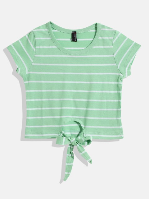 

GAME BEGINS Girls Green & White Striped Top