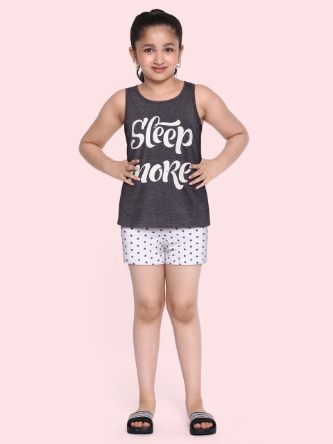 

GAME BEGINS Girls Grey & White Cotton Printed Top with Shorts