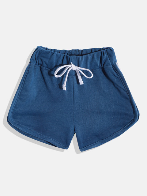 

GAME BEGINS Girls Navy Blue & White Cotton Shorts with Side Mesh Taping