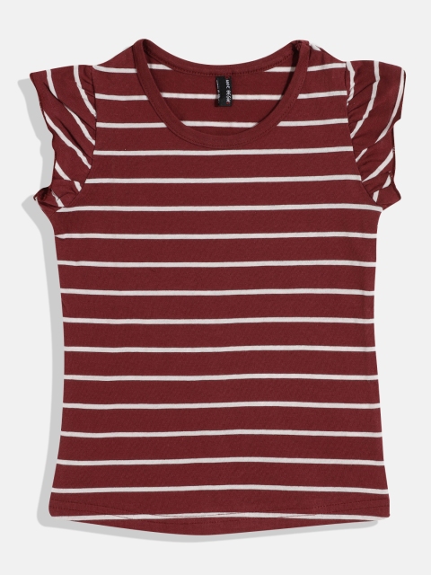 

GAME BEGINS Girls Maroon & White Striped Top