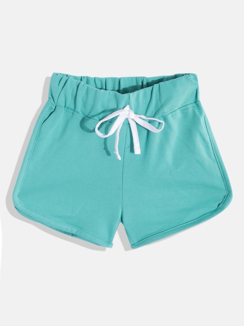 

GAME BEGINS Girls Sea Green Solid Cotton Shorts