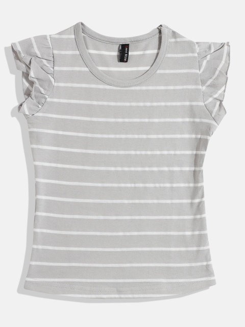 

GAME BEGINS Girls Grey & White Striped Top