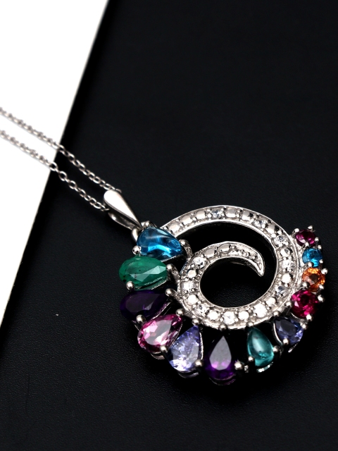 

HIFLYER JEWELS Silver-Toned & Green Sterling Silver Rhodium-Plated Necklace