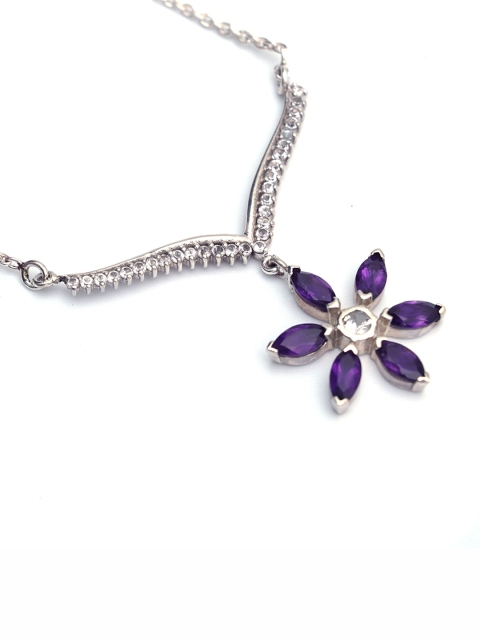 

HIFLYER JEWELS Silver-Toned & Purple Sterling Silver Rhodium-Plated Necklace