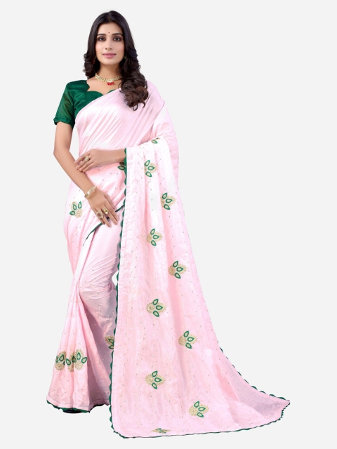 

SIRIL Pink & Green Embellished Embroidered Saree