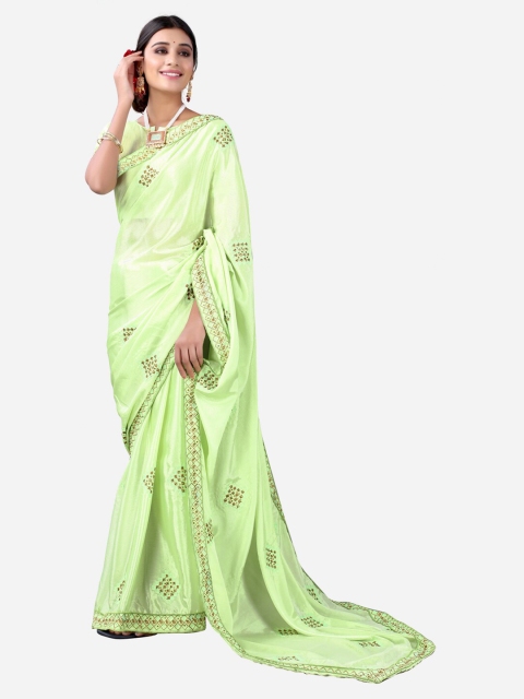 

SIRIL Green & Brown Embroidered Saree