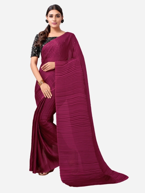 

SIRIL Purple Solid Pleated Saree