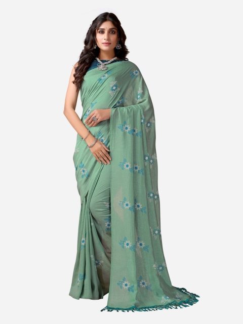 

SIRIL Green & Blue Floral Saree