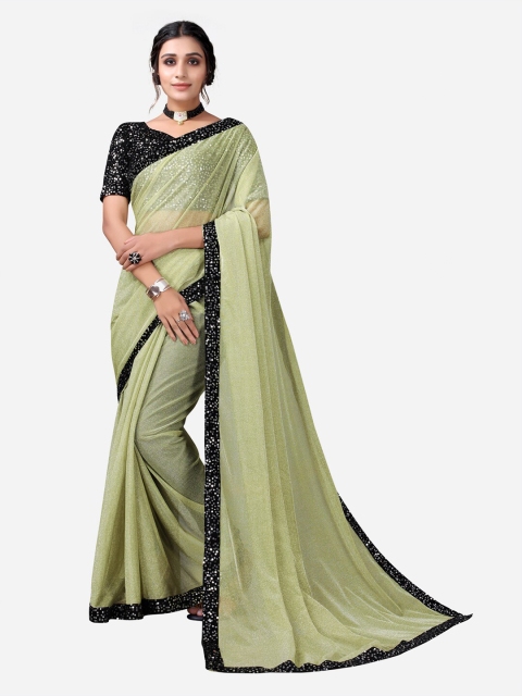 

SIRIL Green & Black Embellished Sequinned Saree