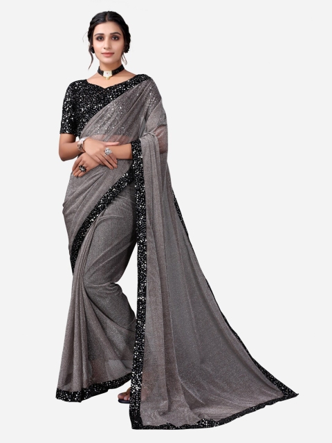 

SIRIL Grey & Black Solid Poly Chiffon Saree