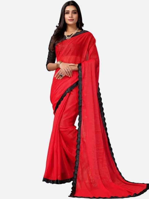 

SIRIL Red & Black Saree With Scalloped Border