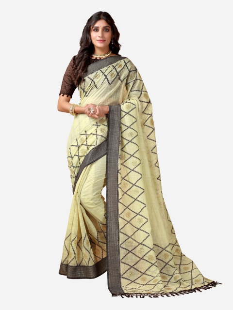 

SIRIL Cream-Coloured & Grey Floral Mukaish Saree