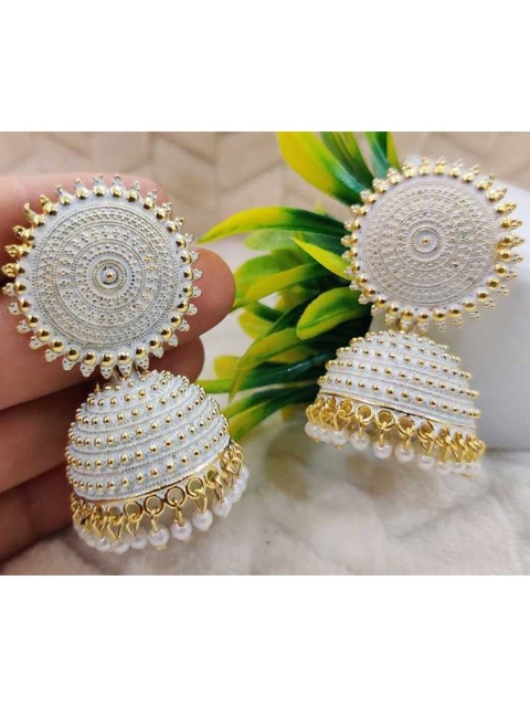 

Vembley White & Gold-Toned Contemporary Jhumkas Earrings
