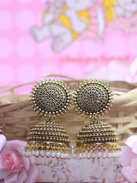 

Vembley Red & Gold-Toned Contemporary Jhumkas Earrings