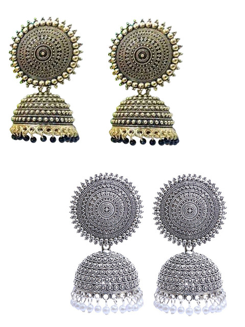 

Vembley Combo of 2 Silver-Toned Contemporary Jhumkas Earrings