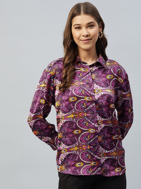 

DELAN Women Maroon Relaxed Boxy Floral Printed Casual Shirt