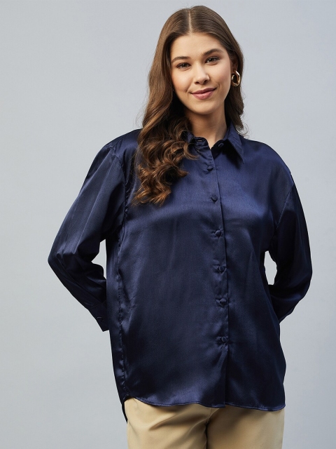

DELAN Women Navy Blue Relaxed Boxy Solid Casual Shirt