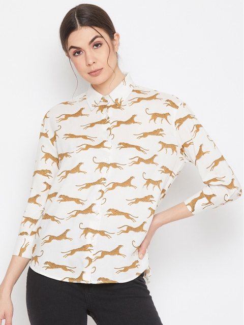 

DELAN Women Off-White & Yellow Relaxed Conversational Printed Casual Shirt