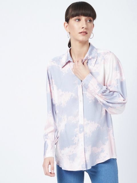 

DELAN Women Pink & Lavender Relaxed Tie & Dye Printed Casual Shirt