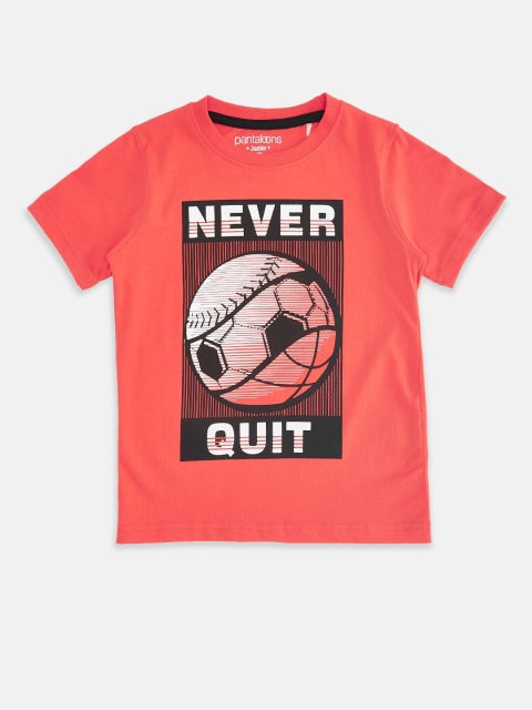 

Pantaloons Junior Boys Red Typography Printed Cotton T-shirt