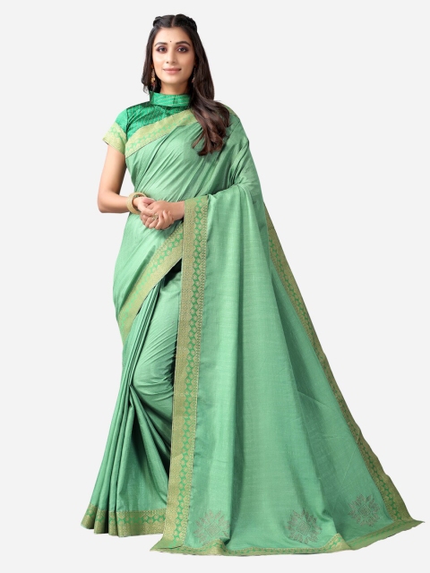 

KALINI Green & Gold-Toned Embellished Zari Saree