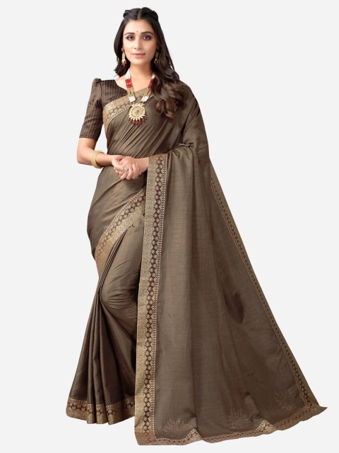 

KALINI Brown & Gold-Toned Zari Saree