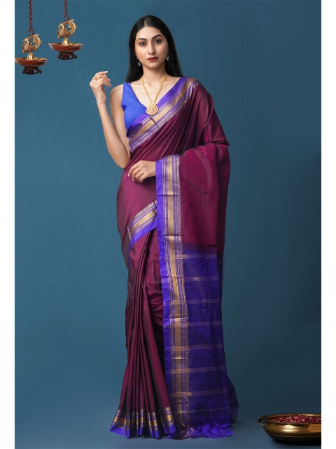 

Unnati Silks Purple & Blue Zari Narayan Peth Saree