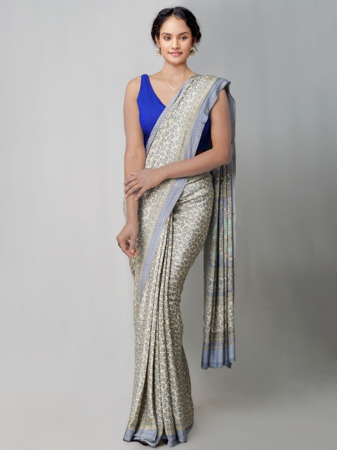 

Unnati Silks Cream-Coloured & Grey Ethnic Motifs Crepe Saree