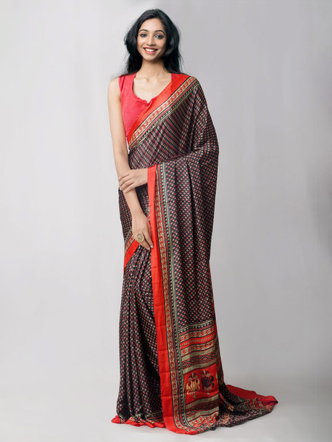 

Unnati Silks Black & Red Ethnic Motifs Patola Saree