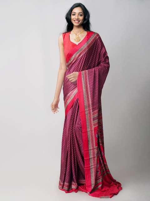 

Unnati Silks Purple & Red Ethnic Motifs Patola Saree