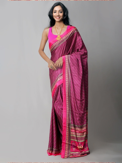 

Unnati Silks Purple & Cream-Coloured Ethnic Motifs Patola Saree