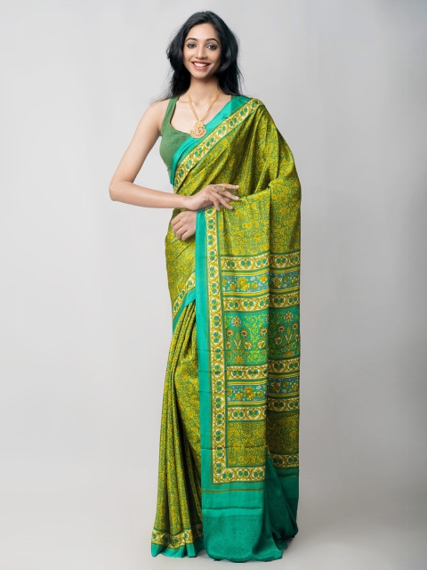 

Unnati Silks Green & Yellow Floral Crepe Saree