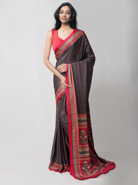 

Unnati Silks Black & Red Ethnic Motifs Patola Saree