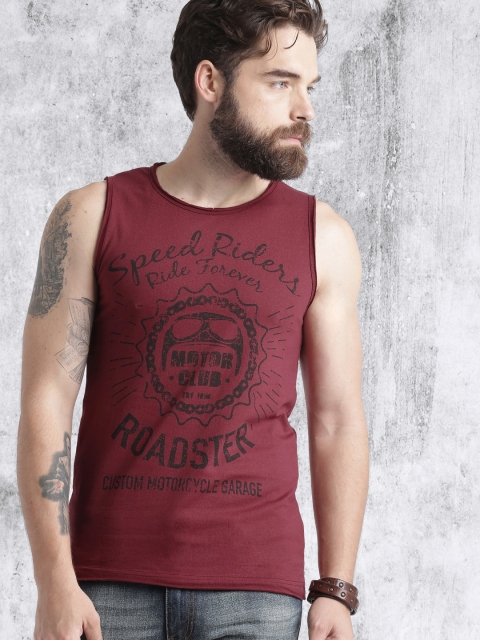Roadster Men Maroon Printed Round Neck T-shirt available at myntra for Rs.199