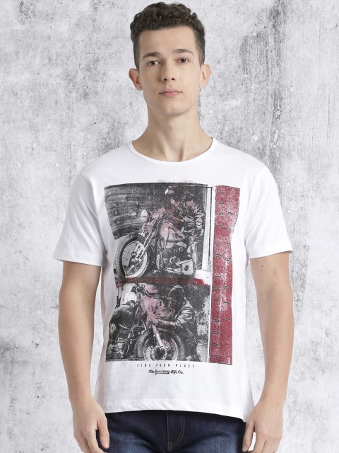 

Roadster Men White Printed Round Neck T-shirt
