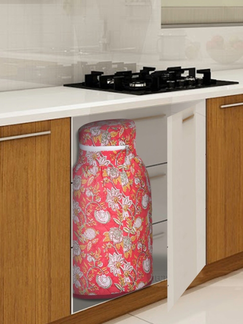 

Rajasthan Decor Red Printed Cotton Cylinder Cover