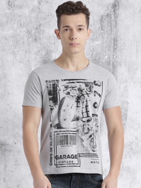 Roadster Men Grey Melange Printed Round Neck T-shirt available at myntra for Rs.199