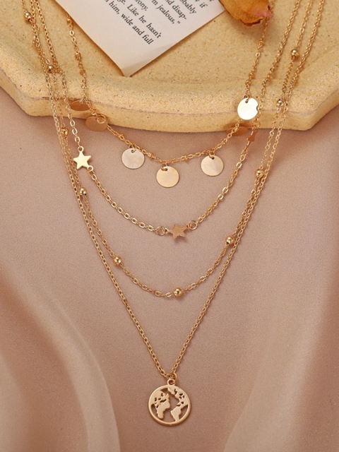 

Vembley Gold-Plated Combo Of Layered Beads Pendant Necklace With Earrings Set
