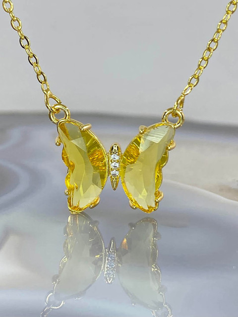 

Vembley Gold-Plated Yellow Crystal Butterfly Pendant Necklace and Earrings With Ring