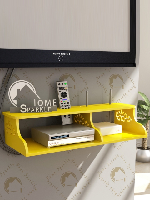 

Home Sparkle Yellow Carved Wooden Wall Shelf