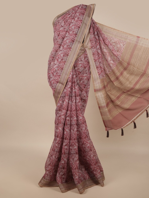 

Pothys Purple & White Floral Zari Linen Blend Saree