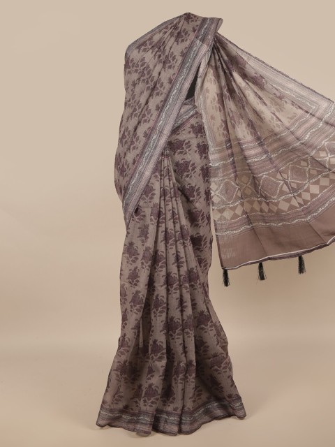 

Pothys Grey & Brown Ethnic Motifs Linen Blend Saree