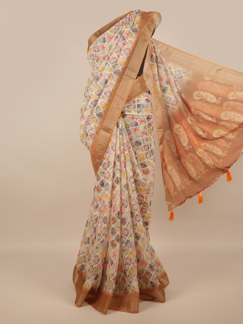 

Pothys Tan Brown Printed Zari Linen Blend Saree