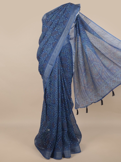 

Pothys Blue & Brown Bandhani Zari Linen Blend Saree