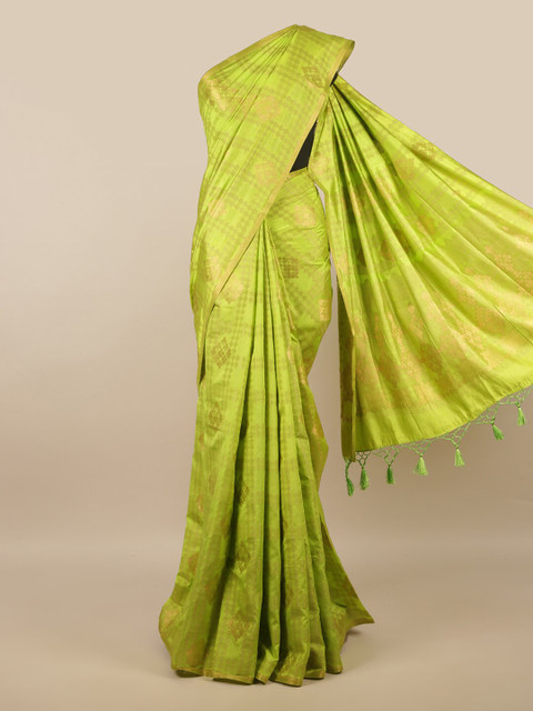 

Pothys Green & Gold-Toned Ethnic Motifs Zari Jute Silk Saree