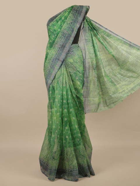 

Pothys Green & Beige Ethnic Motifs Jute Silk Saree
