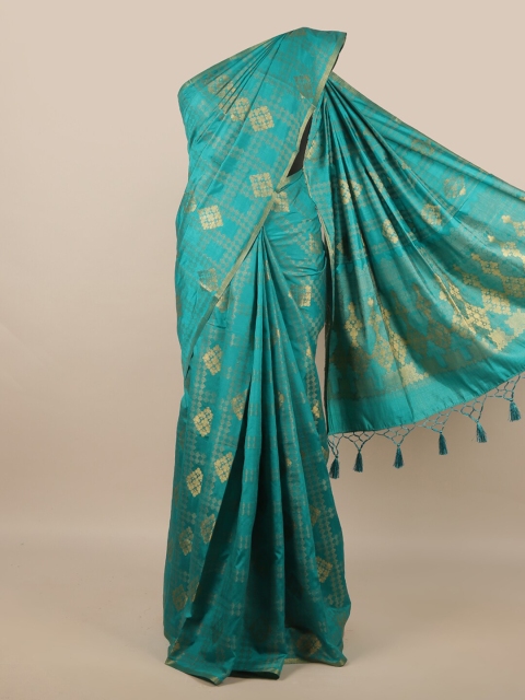 

Pothys Green & Gold-Colured Ethnic Motifs Zari Jute Silk Saree