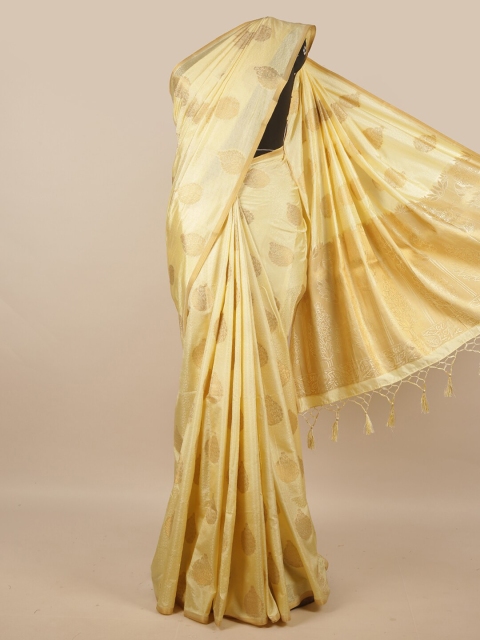 

Pothys Yellow & Gold-Toned Ethnic Motifs Zari Jute Silk Saree
