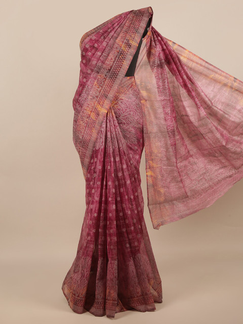 

Pothys Pink & Gold-Toned Abstract Printed Saree