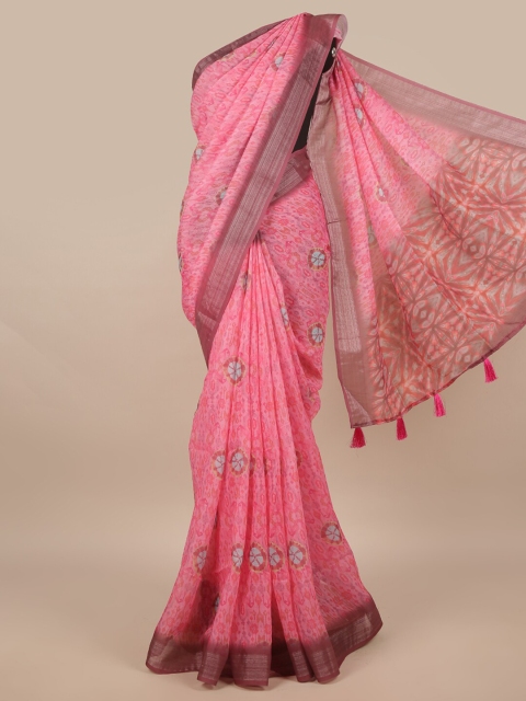 

Pothys Pink & Grey Linen Blend Saree